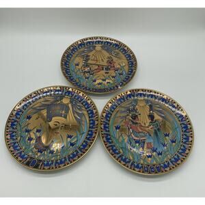 Vintage Gloria Fine Porcelain Bayreuth Dull Gold 24Kt Konig Tutenchamum Plates 3